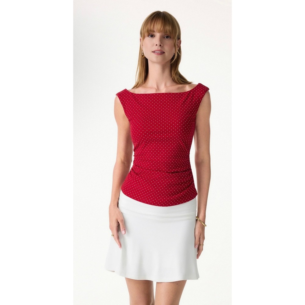 OGL Tank Top Womens L Red Excellent Reversible Cowl Back Polka Dot 2-in-1 Top